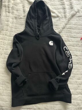 Carhartt Black Hoodie with White Sleeve Logo womens